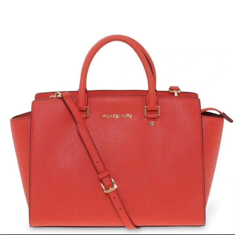 Michael Kors Selma Medium red orange Saffiano Purse